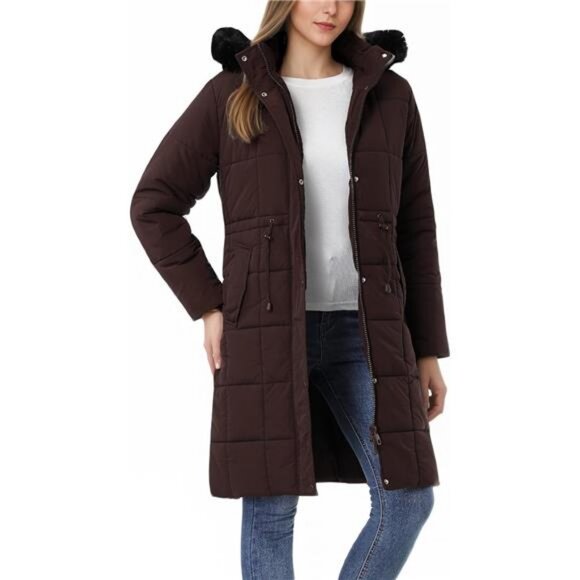 Women's Winter Coat Long Waterproof Parka - Warm Brown - Picture 6 of 7